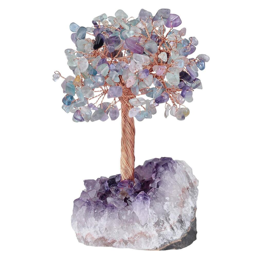 6706 Healing Crystal Copper Money Tree with Raw Amethyst Cluster Base, Zen